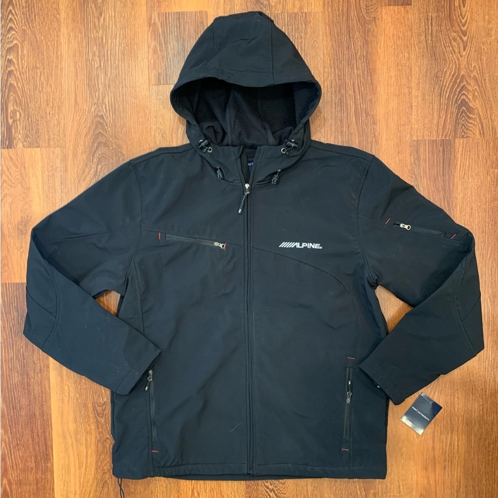 NWT Port Authority Men's L Black Hooded Jacket Water Wind Resistant J706